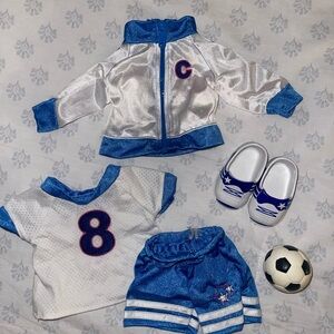 DOLL ⚽️ OUTFIT: Blue & White Sports Outfit + Jacket, Shoes & Soccer Ball